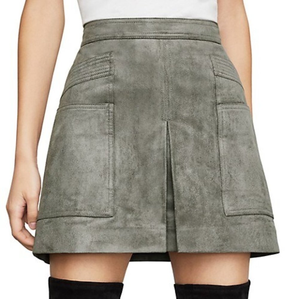 BCBGMAXAZRIA Faux Suede Utility Mini Skirt